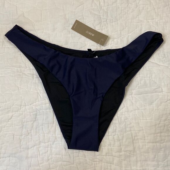 NWT J.Crew Curved-waist cheeky bikini bottom in Navy - Picture 3 of 8